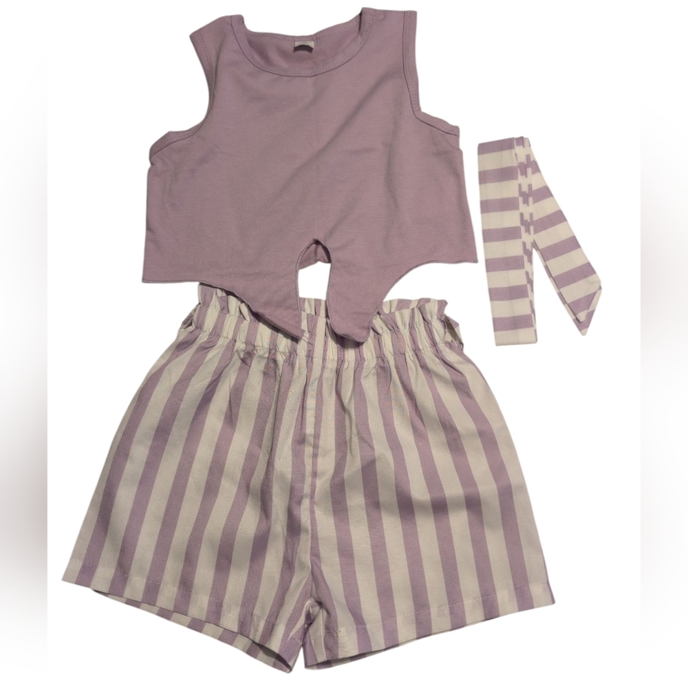 Lilac & White Striped Two-Piece Set